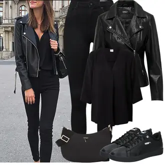 Streetwear Outfit mit Schwarz/Lila Leder Sneaker/Sneaker Low/Skateschuh/Schmaler Sneaker Puma "Frühling outfit"Look: Uni, Hip Hop, Skater, Sportlich, Unisex, Casual, Ausgefallene, Smart Casual, Streetwear, Trendige