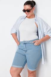 Curve Light Blue Belted Flexible Skinny Denim Shorts