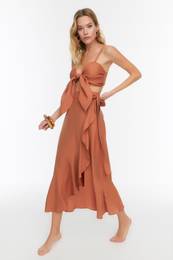 Cinnamon Woven Flounce Blouse Skirt Beach Set