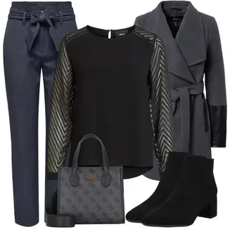 Outfit sa Siva/Tamnoplava/Plava Uske Hlača/Lanene Hlače/Hlače od muslina/Poslovna Hlača/Boyfriend Hlače/Hlača od Odijela/Ravna Hlača/Paperbag Hlača Only "Jesenski outfiti"