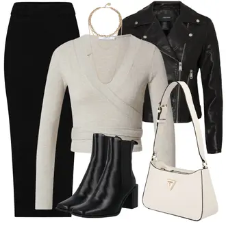 Midi Outfit mit Schwarz/Grau Short Große Größe/Kleid Große Größe/Wadenlanger Rock/Cocktail Rock/Festlicher Maxi Rock/Strickrock/Langer Rock/Maxirock/Midirock/Moderne Rock/Rock Zum Binden/Vintage Maxirock/Hochzeitsgast Rock Leger by Lena Gercke "Schönes Freizeit Outfit"