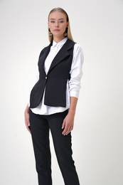 Trend Alaat Stili Women's Black Side Laced Vest and Shirt Set