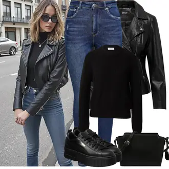 Outfit s Černá Basic Svetr/Svetr Carmen/Kašmírový Svetr/Kašmírový Svetr/Pletený Svetr/Jednoduchý Svetr/Rolák/Vlněný Svetr/Svetr s límečkem Minimum "Jarní Outfit"