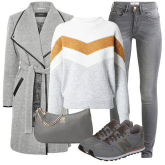 Outfit mit Grau/Hellgrau/Dunkelgrau Lederjacke/Knöchelstiefel/Cropped Jeans/Jeans mit Schlitz/Low Rise Jean/Low Waist Jean/Push up Jeans/Regular-Fit Jeans/Slim Fit Jeans/Leder Schuhe/Winterjacke Ichi "Modischer Look für den Herbst"