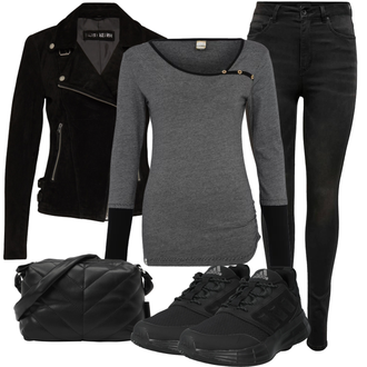 Outfit mit Hellgrau/DunkelBraun/Dunkelgrau/Khaki/Grau/Braun Lederjacke/Biker Jeans/High Waist Jeans/Jeans mit Schlitz/Push up Jeans/Slim Fit Jeans/Cuir Chaussures/Thermojeans/Winterjacke Only "Freizeit Bekleidung"
