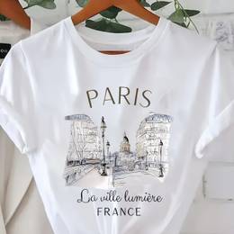 Plus Size & Lumière France Graphic Tee - Casual Round Neck Short Sleeve, Lightweight Polyester, Machine Washable - Spring/summer Women'