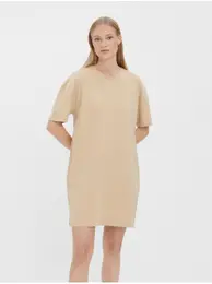 Beige short basic dress with pockets Nella - Women