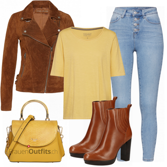 Outfit mit Rot Lederjacke Freaky Nation "Lässiger Freizeit Look"