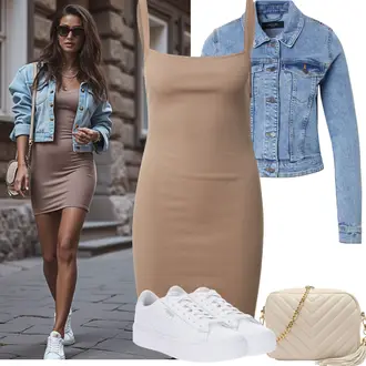 Outfit sa Smeđa/Bež/Kaki Haljina Veći Broj A Lot Less "Proljetni Outfit"