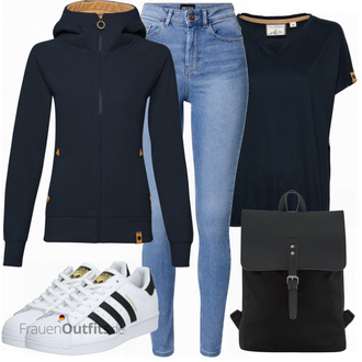 Outfit mit Schwarz Zip Hoodie Fli Papigu "Perfekt für die Freizeit"