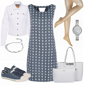 Outfit mit Grau/Creme/Hellgrau/Weiß Mantel/Bluse Große Größe/Crop Jacke/Kurzjacke/Jeansjacke/Shirtjacke/Kurze Jeansjacke/Sommerjacke Only "Cool Dress"