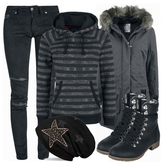 Warme Outfit mit Schwarz Hut Winter Mütze/Ohrenwärmer/Kopfbedeckung/Mütze styleBREAKER "Star"