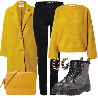 Outfit mit Grau/Schwarz/Braun/Rot/Silber/Dunkelgrau/Rosa Glitzer Stiefel/Pailletten Stiefel Dr. Martens "Cooles Winter Outfit"