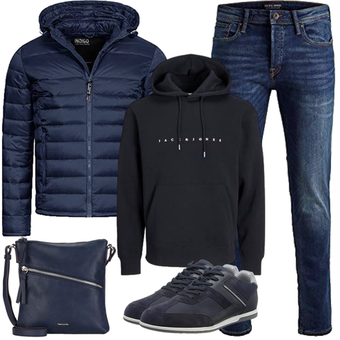 Dunkelblau/Blau Hybridjacke/Steppjacke/Kapuzenjacke/Winterjacke/Isolationsjacke/Thermojacke/Daunenjacke/Kunstfaserjacke/Verstaubare Jacke/Puffer Jacke Indicode kombinieren