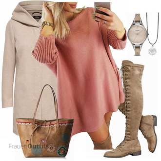 Trachten Outfit mit Beige/Braun/Khaki/Grau Kapuzenmantel/Kaschmir Mantel/Lodenmantel/Leichter Mantel/Wintermantel Wollmantel/Strickmantel/Wollfleece Mantel/Strickfleece Mantel Only "Only mantel"Look: Overdressed, Smart Casual, Kuschel, Casual, Trachten, 60er, Edel, Uni, Mom, Old Money, Maritim, Moderne