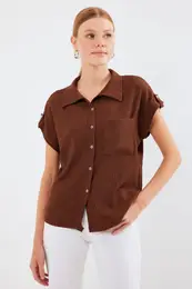 20256 Cuffed Double Short Sleeve Shirt - Brown