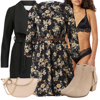 Midi Outfit mit Schwarz/Braun/Rot/Rosa Kleid Große Größe/3/4 Arm Kleid/Kleid mit Gürtel/Herbstkleid/Geblümte Kleid/Langärmliges Winterkleid/Bedrucktes Kleid About You "Perfekt Für Den Herbst"