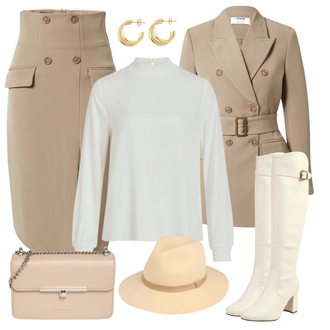 Mit Gürtel Outfit mit Beige/Khaki/Braun Mantel/Lederjacke/Zweireiher Blazer/Eleganter Blazer/Longblazer/Lederjacke für Männer about you x iconic by tatiana kucharova "Modernes Business Outfit"
