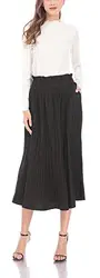 Hoerev Frauen Print Punkt mit Taschen Falten Langer Rock Beach Party Maxi Rock,Schwarz,S