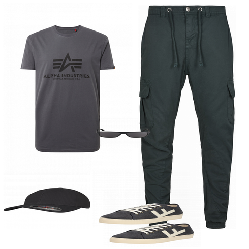 Grau/Schwarz T-Shirt Alpha Industries kombinieren