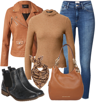 Outfit mit Braun/Orange Bikerjacke/KunstLederjacke/Motorradjacke/Vintage Lederjacke Be Edgy "Trendiges Herbst Outfit"