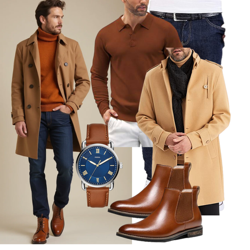 Beige/Braun Langer WinterMantel Leif Nelson kombinieren