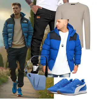 Normale Passform Outfit mit Blau/Hellblau Sommerdaunenjacke/Skijacke/Winterjacke/Kapuzenjacke/Daunenjacke Behype "Freizeit Outfit"