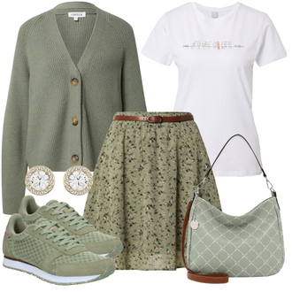 Party Outfits Oktoberfest mit Dunkelgrün/Mintgrün/Grün Ausgestellter Rock/Moderne Rock/Unisex Rock/Crinkle Rock/70er Minirock/Bedruckter Rock/Rock Mit Blumenmuster/90er Rock About You "Frühlings Outfit"Look: Hütten, Pop Konzert, Schule, Oktoberfest, Standesamt, Gartenparty