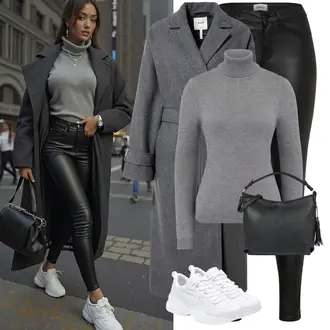 Outfit mit Schwarz/Weiß Lack Legging/Skinny Hose/Lederhose/Leggings Lederoptik/Lederlegging/Lederimitathose/ThermoJeans/Cuir Chaussures/Jeans mit Schlitz/Biker Jeans Only "Winteroutfit"