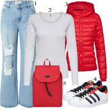Outfity se světle modrými džínami s širokými nohavicemi image