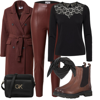 Herbst Outfit mit Rot/Dunkelrot/Bordeaux/Braun Hose Große Größe/Leggings Große Größe/Lederimitathose/Leggings Lederlegging/Leggings Lederoptik/Lederhose Edited "Toller Look für die Freizeit"
