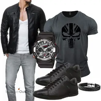 Wolle-seide Outfit mit Schwarz Jacke mit Seitlichem Reißverschluss/Motorradjacke/KunstLederjacke/Bikerjacke Redbridge "Cooles Outfit"
