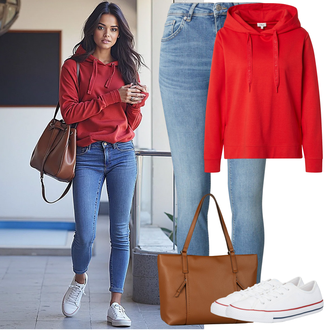Outfit s Hnědá/Tmavě Hnědá/Bílá Bota Plátěná teniska/Nízká Teniska/Nazouvací teniska/Tenisky s Bočním Zipem/Teniska na platformě/Úzká teniska/Teniska teddy/Teniska s dírkovaným vzorem Converse "Lehký outfit"