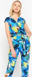 LOLALIZA Jumpsuit met tropische print - Blauw - Maat 40