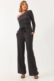 Women's Asymmetrical Collar Bottom Top Set