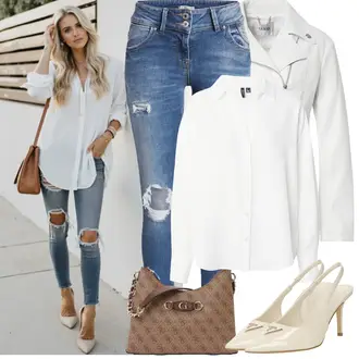Sommer Vorstellungsgespräch Outfit mit Weiß/Creme Businesshemd/Casual Hemd/Business Hemd/Musselin Hemd/Bügelfreies Hemd/Hemdbluse/Bluse Große Größe VERO MODA "Frühling outfit"