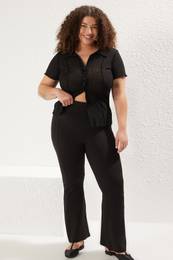 Curve Black High Waist Ribbed Bell-bottom Plus Size Sports Leggings