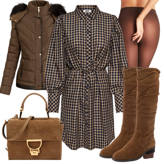 Winter Outfits Knielang mit Beige/Grau/Creme/Dunkelbraun/Schwarz Feinstrumpfhose/stützstrumpfhose/Nylonstrumpf/Strumpfhose Große Größe Falke "Cooles Winter Outfit"