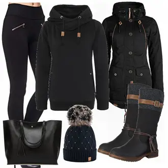 Outfit mit Schwarz/Dunkelblau/Grün/Blau/DunkelGrün/Grau/Hellblau ReitStiefel/WeitschaftStiefel/Herren Lederschuhe/Wattierte Stiefel/Biker Boot/Winter Stiefel/Wasserdichter Stiefel Rieker "Black"