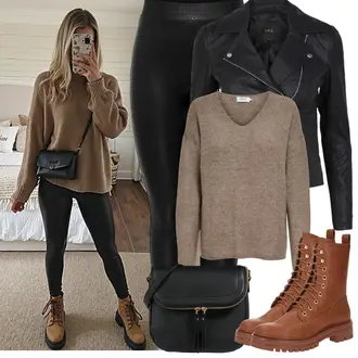 Outfit mit Schwarz/Dunkelgrau/Weiß/Rosa Mantel/Bikerjacke/KunstLederjacke/Jacke mit Seitlichem Reißverschluss/Lederjacke/Motorradjacke yas "Frühling outfit"