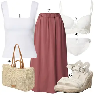 Kvadratni izrez outfit mit Bela/Krem Srajca & majica velike velikosti/Majica & Top/Bluza velika velikost Edited "Poletna oblačila"