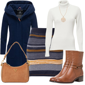 Outfit mit Braun/Rot/Beige Leder Stiefelette/Biker Boot/Cowboystiefel/Flache Stiefelette/Gefütterte Stiefelette/Reitstiefel/SommerStiefelette/Vintage Stiefelette/Western Stiefelette Tamaris "Herbst Outfit für den Alltag"