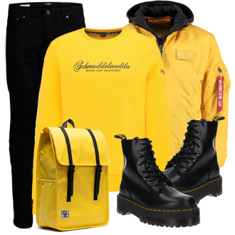 Outfit mit Schwarz/Dunkelblau Lederjacke/Slim Fit Jeans/Leder Schuhe/Low Rise Jean/Biker Jeans/Push up Jeans/Winterjacke/Jeans mit Schlitz/Tapered-Jeans/Low Waist Jean/Thermojeans Jack & Jones "Alltagsoutfit"