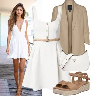 Outfit mit Weiß/Creme/Khaki/Rosa Kleid Große Größe/Kleid mit Gürtel About You "Modisches Freizeit Outfit"