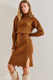 Women's Turtleneck Sweater Elastic Waist Dress