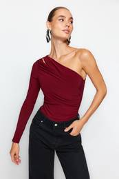 Burgundy Window/Cut Out Detailed Bodysuit