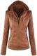 Seamido Lederjacke Damen Herbst Winter Motorrad Jacke Bomberjacke Bikerjacke mit Reißverschluss Kapuzen Übergangsjacke, Braun, M