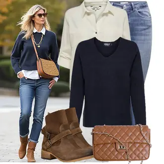Mit Absatz Outfit mit Braun/Dunkelbraun/Grau Flache Stiefelette/Leder Stiefelette/Western Stiefelette/Biker Boot/CowboyStiefel/Vintage Stiefelette/SommerStiefelette wojas "Leichtes Outfit"