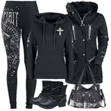 Schwarze Gummistiefeletten mit Nieten Outfits image