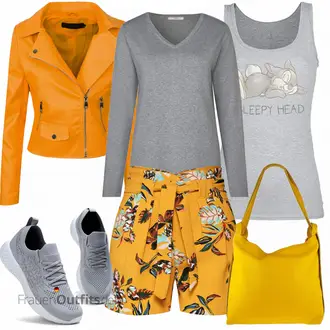 Outfit mit Gelb/Orange Motorradjacke/Jacke mit Seitlichem Reißverschluss/KunstLederjacke/Bikerjacke Rock Creek Selection "Lassiger Freizeit Look"